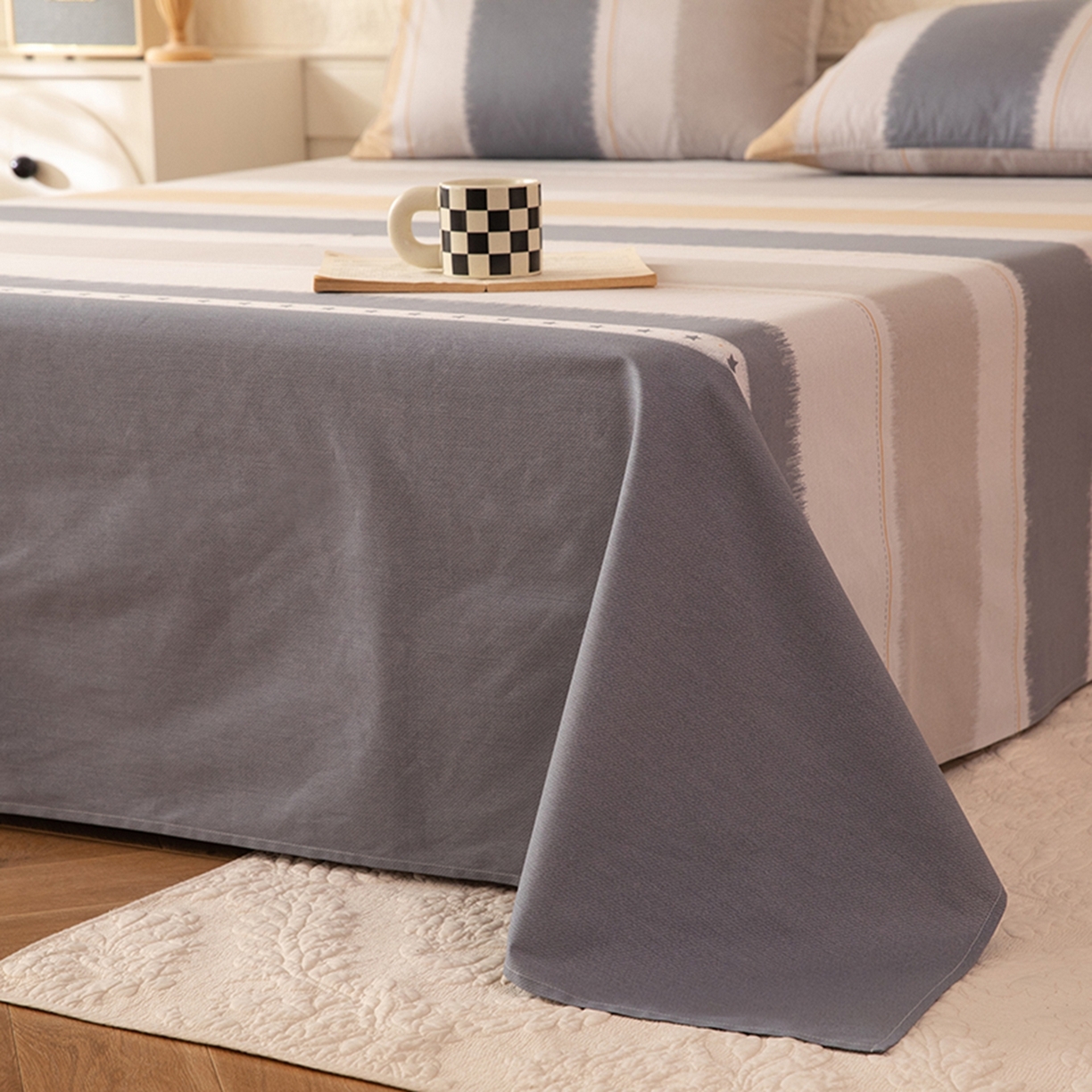 91家纺网 家纺一手货源 找家纺 八十八家纺 2026新款无印风全棉纯棉斜纹条格单床单床单单件单品床单 木兰