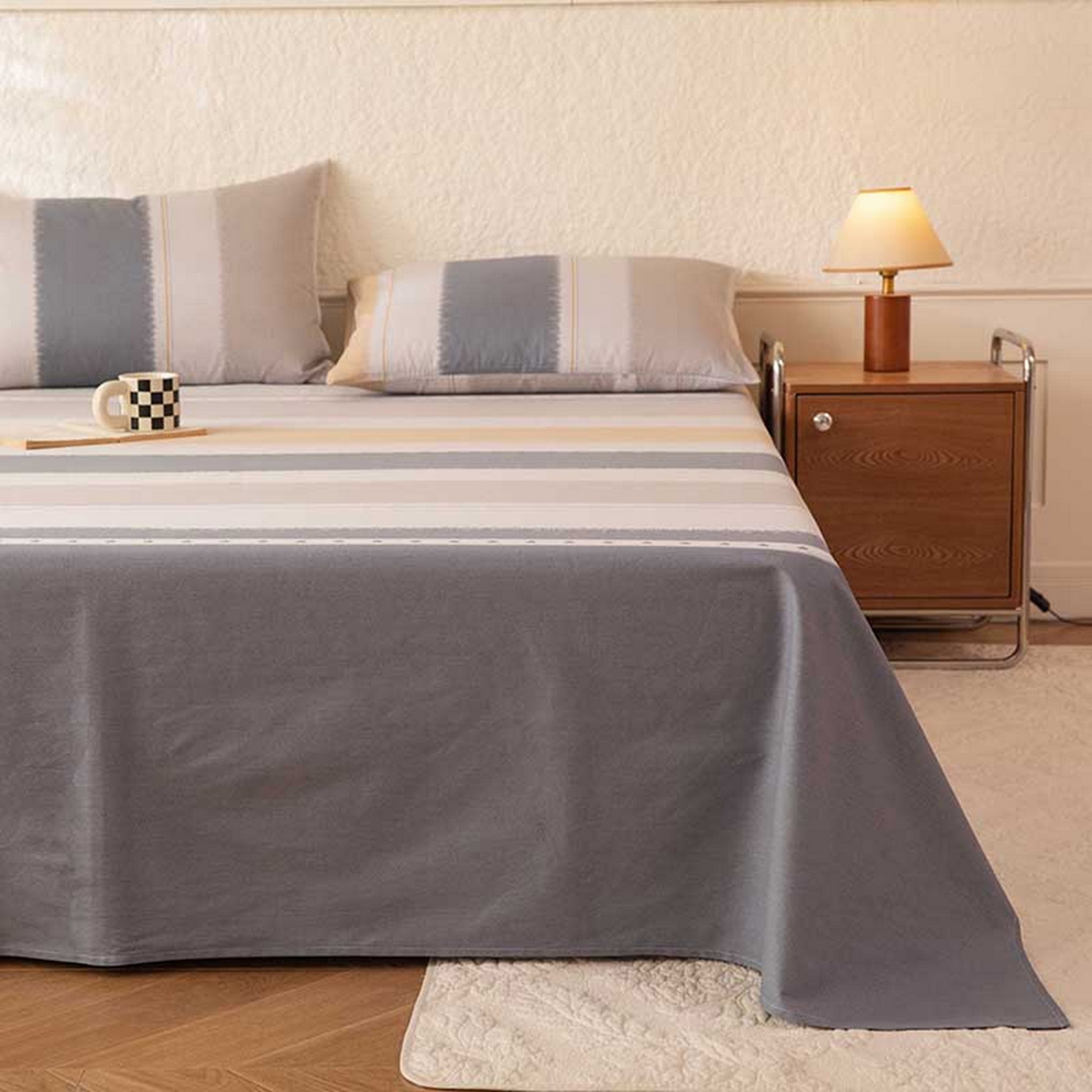 91家纺网 家纺一手货源 找家纺 八十八家纺 2026新款无印风全棉纯棉斜纹条格单床单床单单件单品床单 木兰