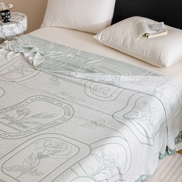 91家纺网 家纺一手货源 找家纺 朴尔家纺-毛巾被 2026新款柔滑竹纤维双层纱布冷感毯毛巾被 水纹玫瑰-绿