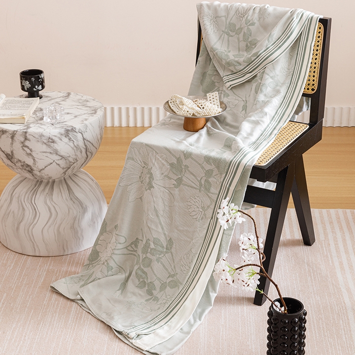 91家纺网 家纺一手货源 找家纺 朴尔家纺-毛巾被 2026新款柔滑竹纤维双层纱布冷感毯毛巾被 浅花漫-绿