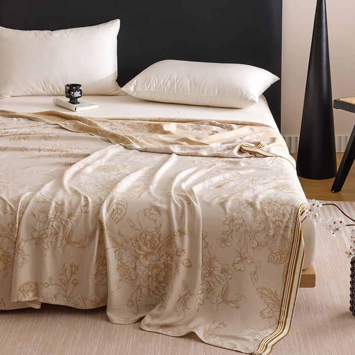 91家纺网 家纺一手货源 找家纺 朴尔家纺-毛巾被 2026新款柔滑竹纤维双层纱布冷感毯毛巾被 漫花-驼