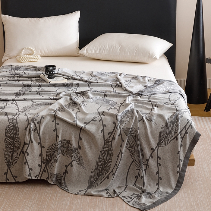 91家纺网 家纺一手货源 找家纺 朴尔家纺-毛巾被 2026新款柔滑竹纤维双层纱布冷感毯毛巾被 扶摇-灰