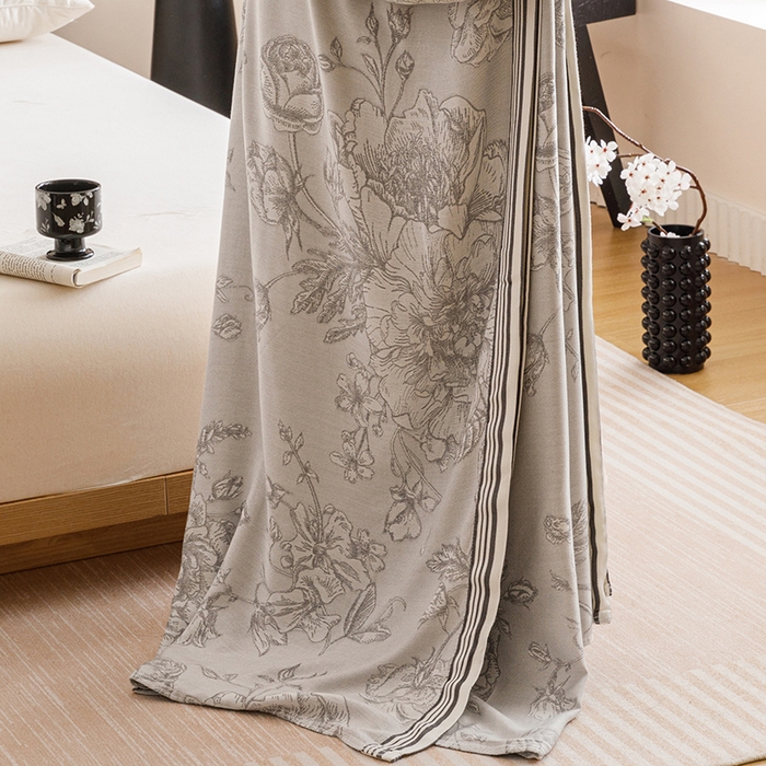 朴尔家纺-毛巾被 2026新款柔滑竹纤维双层纱布冷感毯毛巾被 漫花-灰