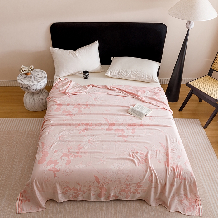 91家纺网 家纺一手货源 找家纺 朴尔家纺-毛巾被 2026新款柔滑竹纤维双层纱布冷感毯毛巾被 浅花漫-粉