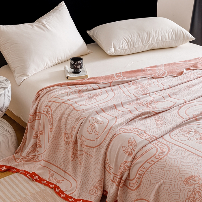 91家纺网 家纺一手货源 找家纺 朴尔家纺-毛巾被 2026新款柔滑竹纤维双层纱布冷感毯毛巾被 水纹玫瑰-橘