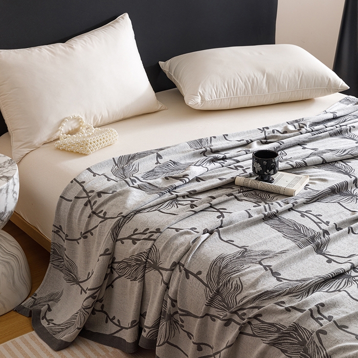 91家纺网 家纺一手货源 找家纺 朴尔家纺-毛巾被 2026新款柔滑竹纤维双层纱布冷感毯毛巾被 扶摇-灰