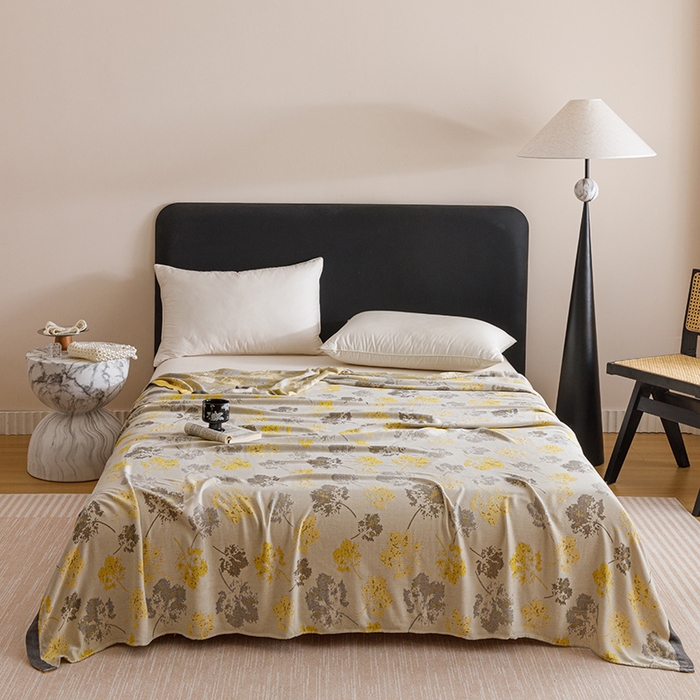 91家纺网 家纺一手货源 找家纺 朴尔家纺-毛巾被 2026新款柔滑竹纤维双层纱布冷感毯毛巾被 清然-灰黄