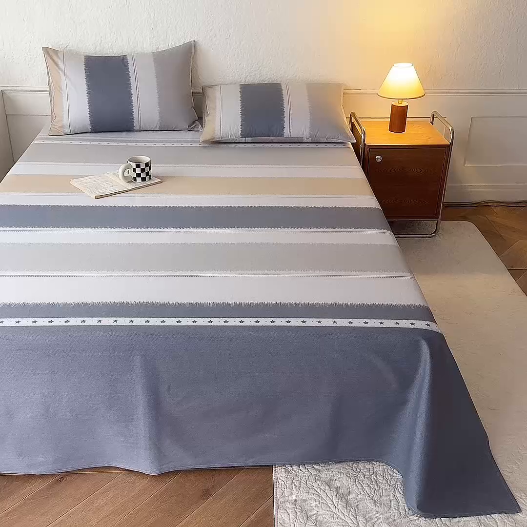 91家纺网 家纺一手货源 找家纺 八十八家纺 2026新款无印风全棉纯棉斜纹条格单床单床单单件单品床单 木兰