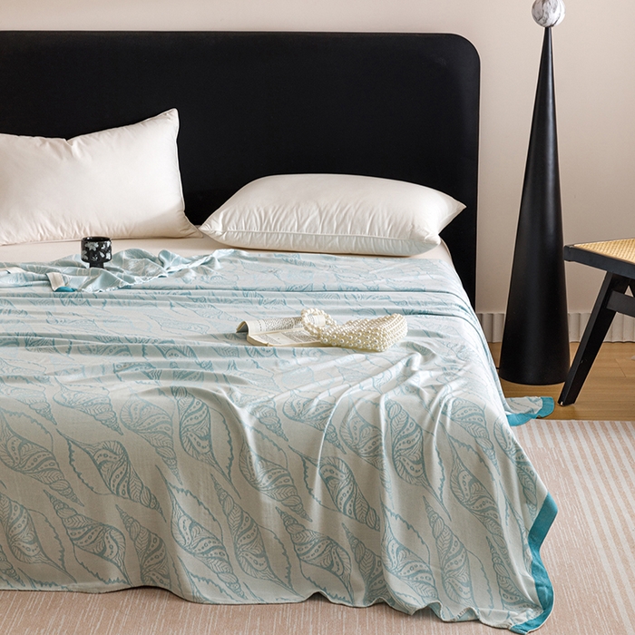 91家纺网 家纺一手货源 找家纺 朴尔家纺-毛巾被 2026新款柔滑竹纤维双层纱布冷感毯毛巾被 海之声-蓝