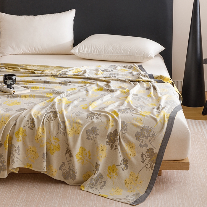 91家纺网 家纺一手货源 找家纺 朴尔家纺-毛巾被 2026新款柔滑竹纤维双层纱布冷感毯毛巾被 清然-灰黄