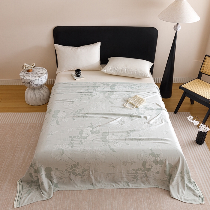 91家纺网 家纺一手货源 找家纺 朴尔家纺-毛巾被 2026新款柔滑竹纤维双层纱布冷感毯毛巾被 浅花漫-绿