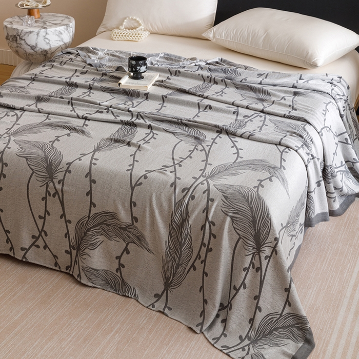 91家纺网 家纺一手货源 找家纺 朴尔家纺-毛巾被 2026新款柔滑竹纤维双层纱布冷感毯毛巾被 扶摇-灰