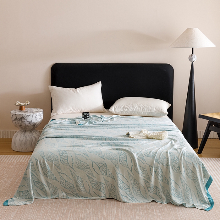 91家纺网 家纺一手货源 找家纺 朴尔家纺-毛巾被 2026新款柔滑竹纤维双层纱布冷感毯毛巾被 海之声-蓝