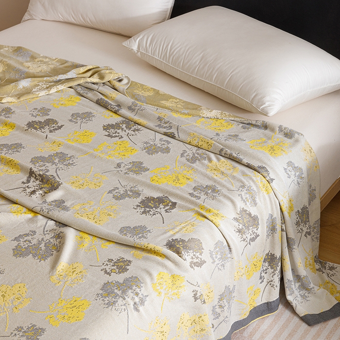 91家纺网 家纺一手货源 找家纺 朴尔家纺-毛巾被 2026新款柔滑竹纤维双层纱布冷感毯毛巾被 清然-灰黄