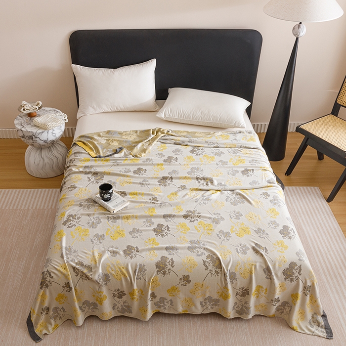 91家纺网 家纺一手货源 找家纺 朴尔家纺-毛巾被 2026新款柔滑竹纤维双层纱布冷感毯毛巾被 清然-灰黄