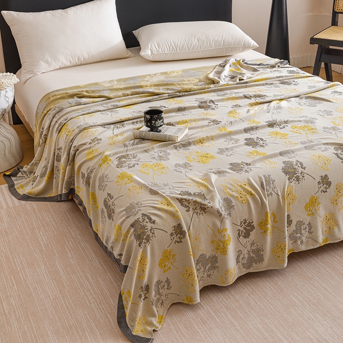 91家纺网 家纺一手货源 找家纺 朴尔家纺-毛巾被 2026新款柔滑竹纤维双层纱布冷感毯毛巾被 清然-灰黄