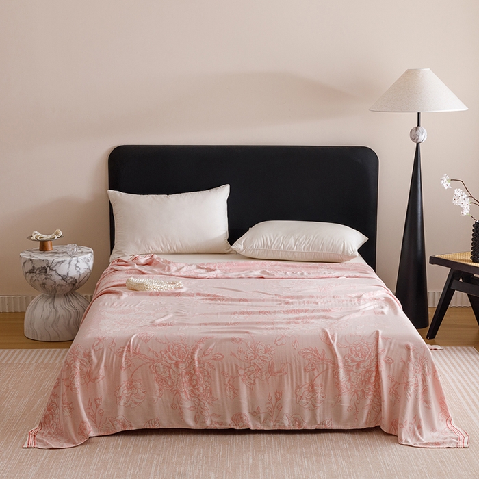 91家纺网 家纺一手货源 找家纺 朴尔家纺-毛巾被 2026新款柔滑竹纤维双层纱布冷感毯毛巾被 漫花-粉