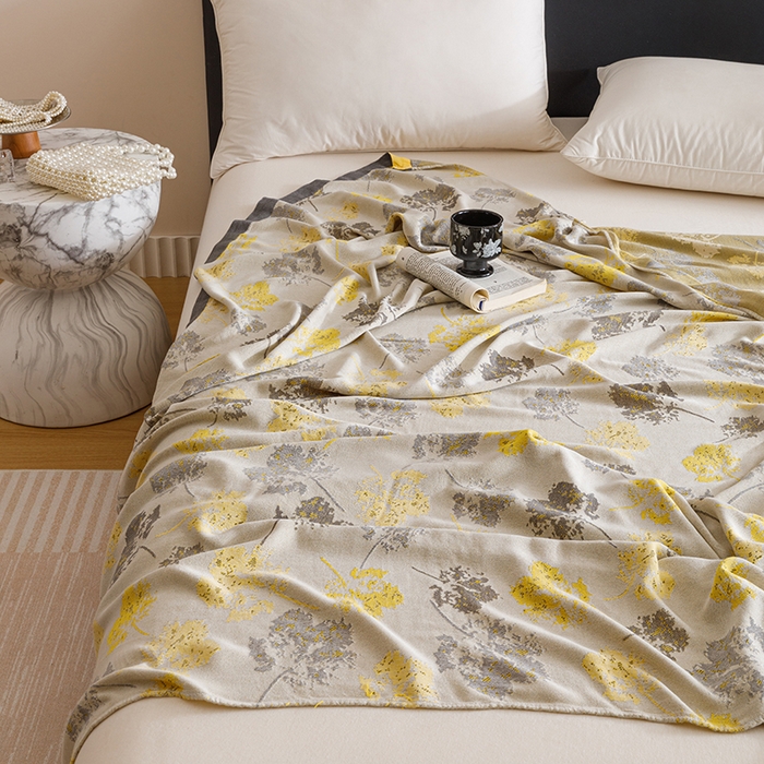 91家纺网 家纺一手货源 找家纺 朴尔家纺-毛巾被 2026新款柔滑竹纤维双层纱布冷感毯毛巾被 清然-灰黄