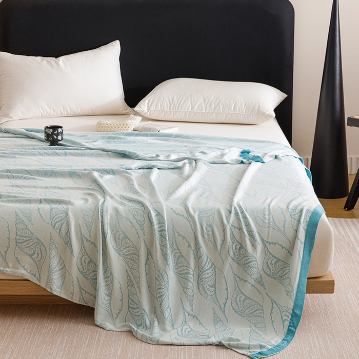 91家纺网 家纺一手货源 找家纺 朴尔家纺-毛巾被 2026新款柔滑竹纤维双层纱布冷感毯毛巾被 海之声-蓝