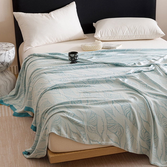 91家纺网 家纺一手货源 找家纺 朴尔家纺-毛巾被 2026新款柔滑竹纤维双层纱布冷感毯毛巾被 海之声-蓝