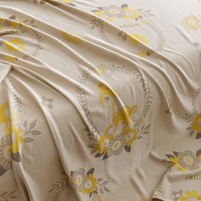 91家纺网 家纺一手货源 找家纺 朴尔家纺-毛巾被 2026新款柔滑竹纤维双层纱布冷感毯毛巾被 若花镜-黄