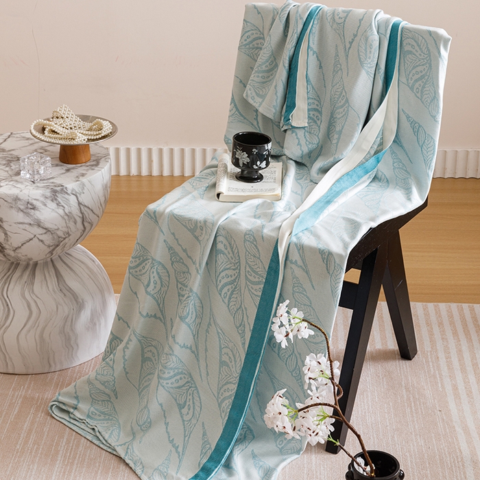 91家纺网 家纺一手货源 找家纺 朴尔家纺-毛巾被 2026新款柔滑竹纤维双层纱布冷感毯毛巾被 海之声-蓝