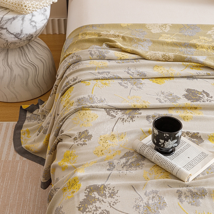 91家纺网 家纺一手货源 找家纺 朴尔家纺-毛巾被 2026新款柔滑竹纤维双层纱布冷感毯毛巾被 清然-灰黄