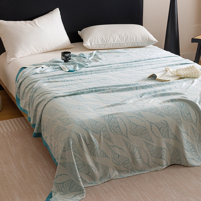 91家纺网 家纺一手货源 找家纺 朴尔家纺-毛巾被 2026新款柔滑竹纤维双层纱布冷感毯毛巾被 海之声-蓝