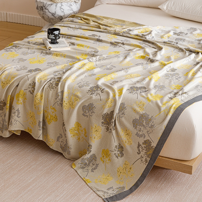 91家纺网 家纺一手货源 找家纺 朴尔家纺-毛巾被 2026新款柔滑竹纤维双层纱布冷感毯毛巾被 清然-灰黄