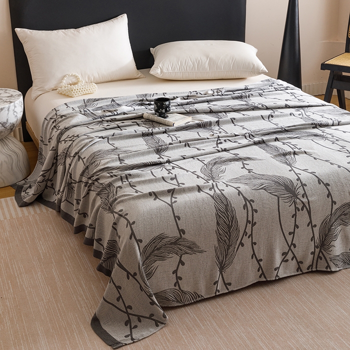 91家纺网 家纺一手货源 找家纺 朴尔家纺-毛巾被 2026新款柔滑竹纤维双层纱布冷感毯毛巾被 扶摇-灰