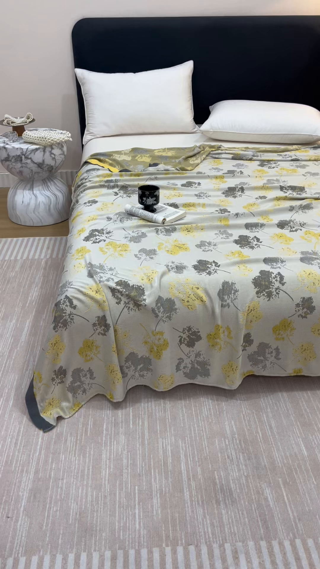 91家纺网 家纺一手货源 找家纺 朴尔家纺-毛巾被 2026新款柔滑竹纤维双层纱布冷感毯毛巾被 清然-灰黄