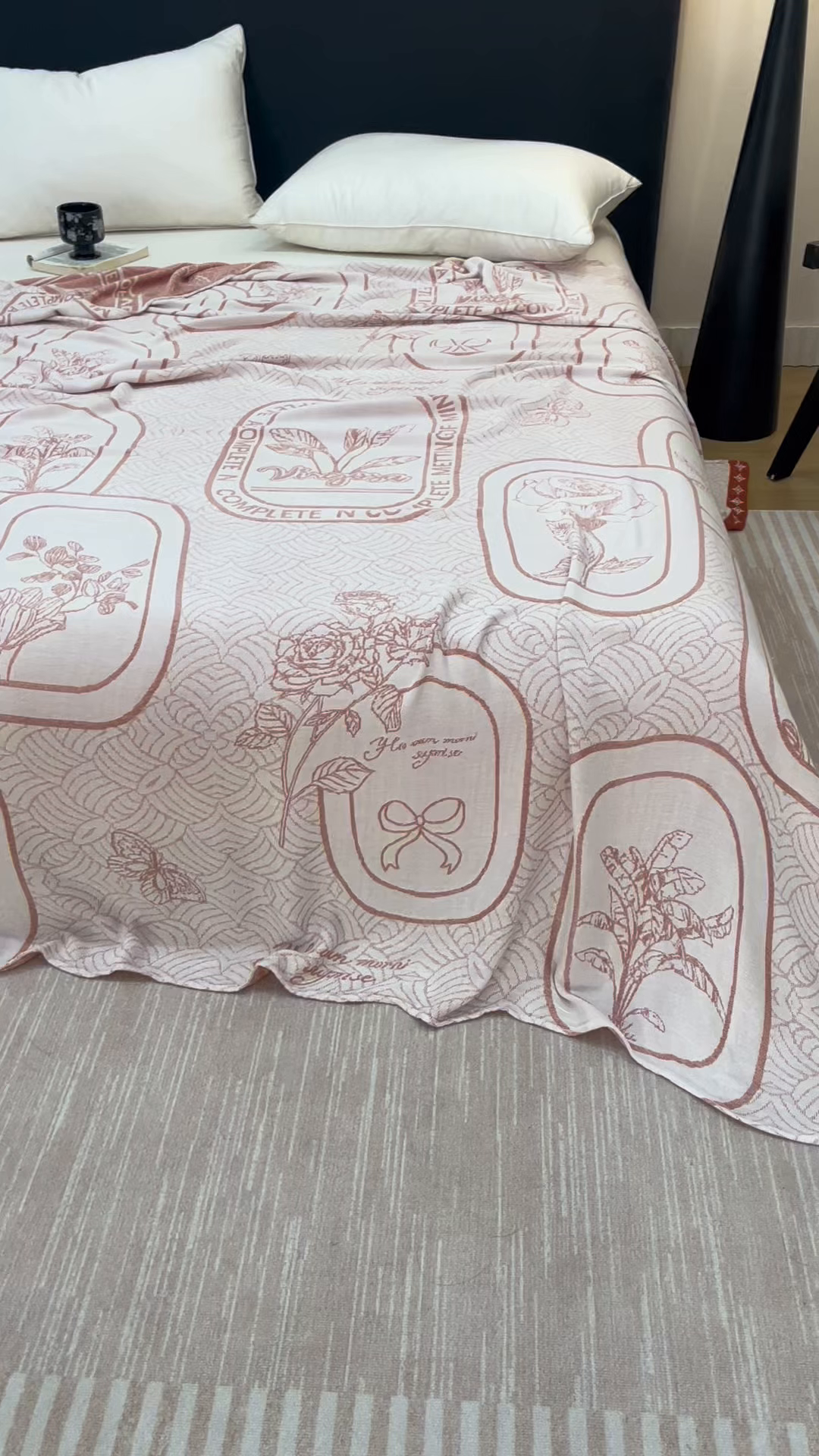 91家纺网 家纺一手货源 找家纺 朴尔家纺-毛巾被 2026新款柔滑竹纤维双层纱布冷感毯毛巾被 水纹玫瑰-橘