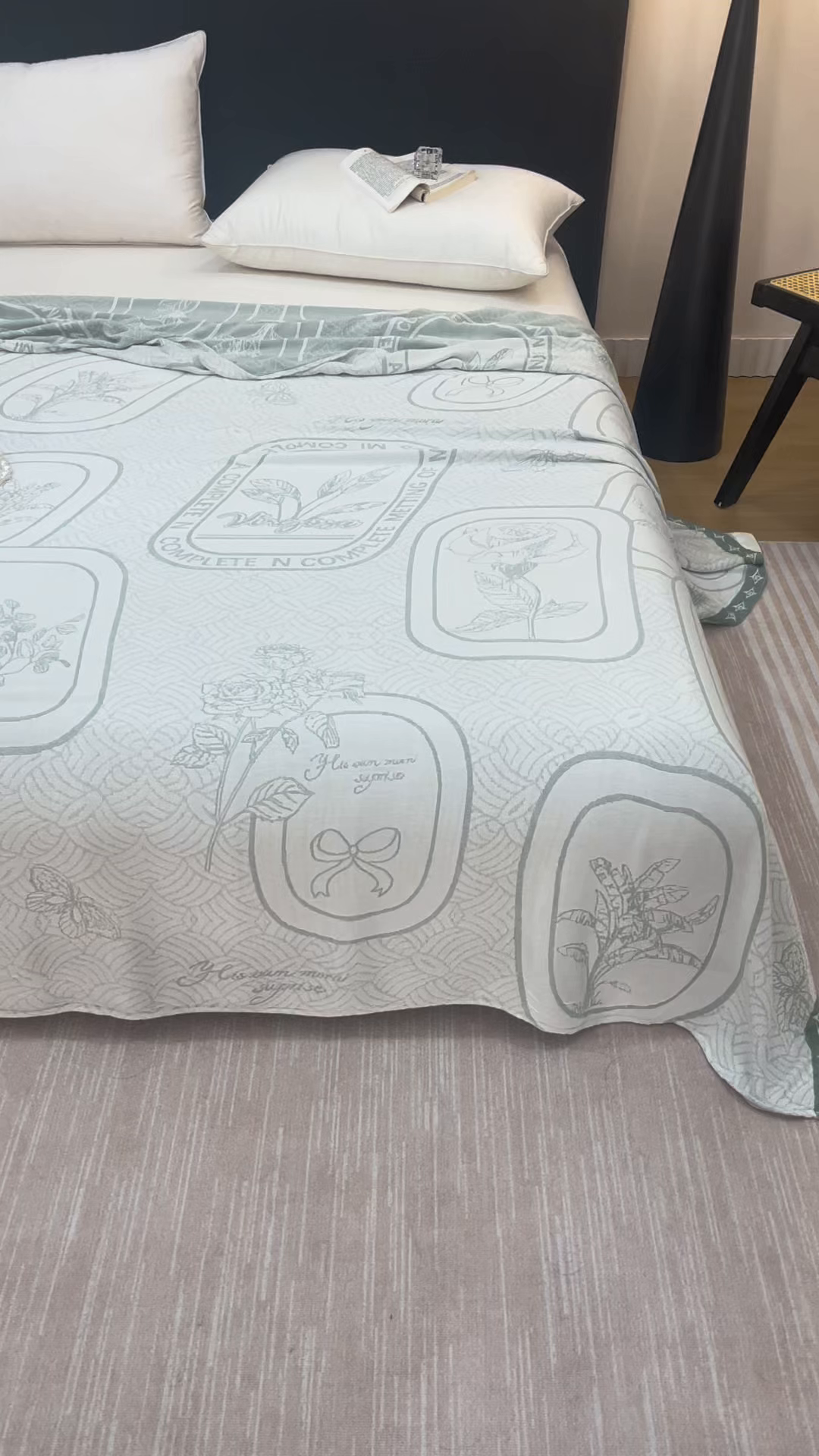 91家纺网 家纺一手货源 找家纺 朴尔家纺-毛巾被 2026新款柔滑竹纤维双层纱布冷感毯毛巾被 水纹玫瑰-绿