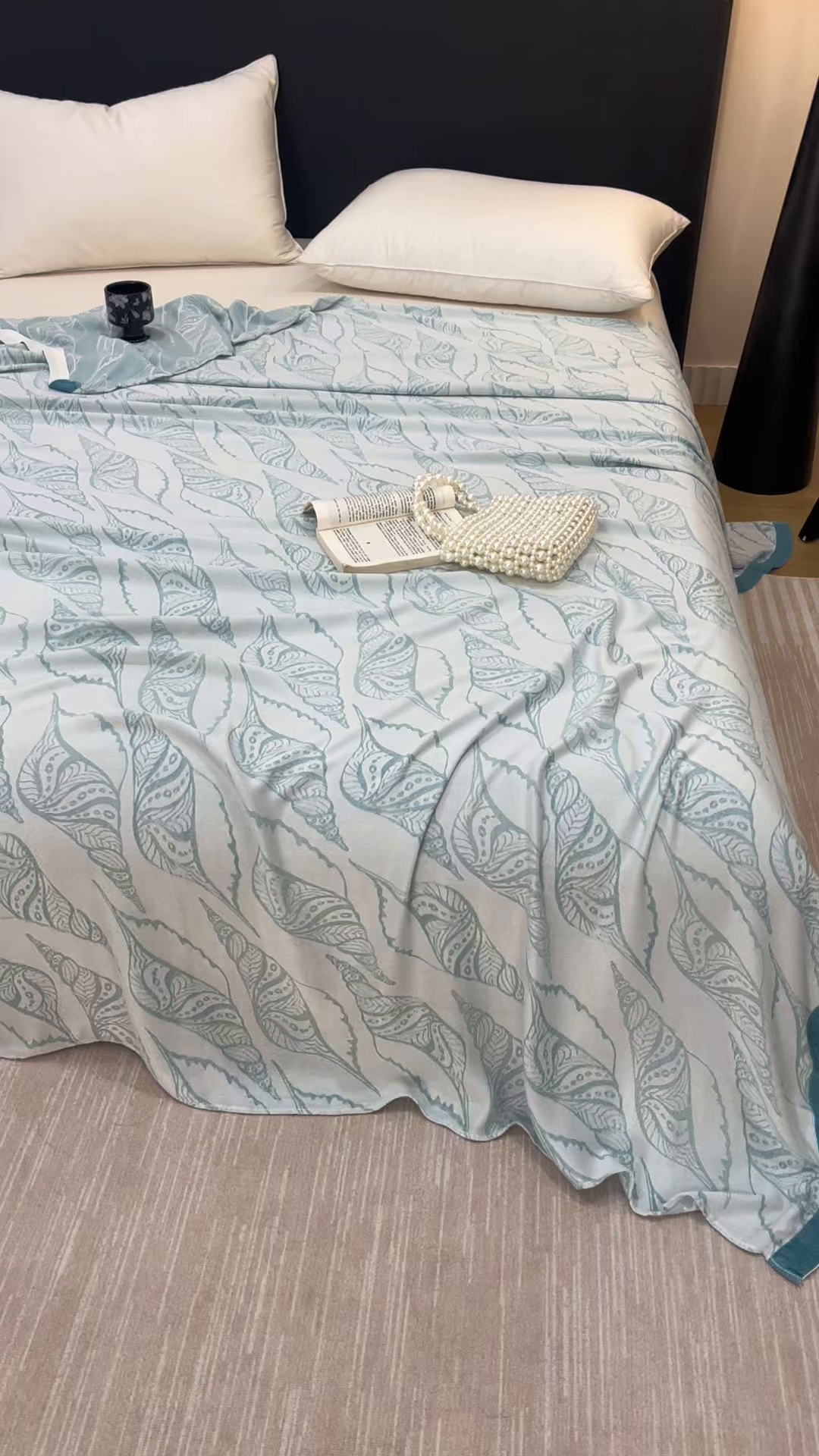 91家纺网 家纺一手货源 找家纺 朴尔家纺-毛巾被 2026新款柔滑竹纤维双层纱布冷感毯毛巾被 海之声-蓝