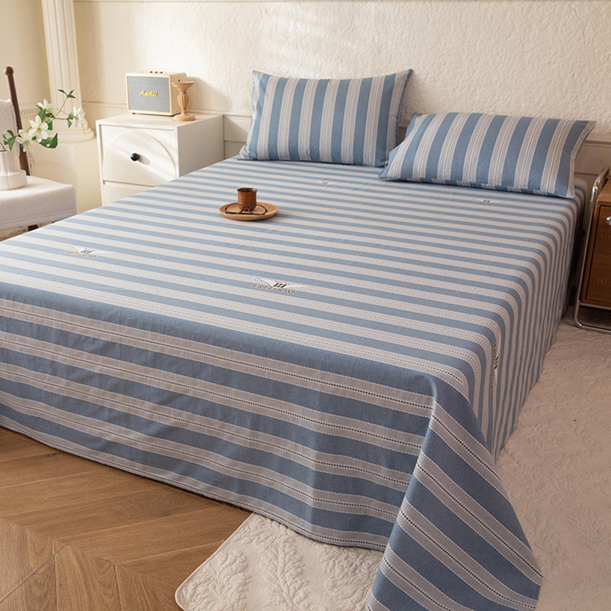 91家纺网 家纺一手货源 找家纺 八十八家纺 2026新款无印风全棉纯棉斜纹条格单床单床单单件单品床单 木夏