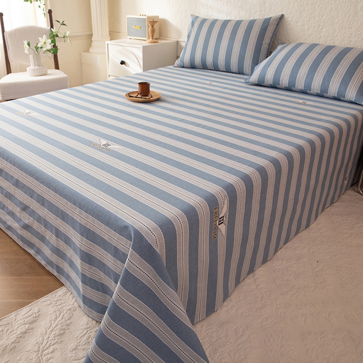 91家纺网 家纺一手货源 找家纺 八十八家纺 2026新款无印风全棉纯棉斜纹条格单床单床单单件单品床单 木夏