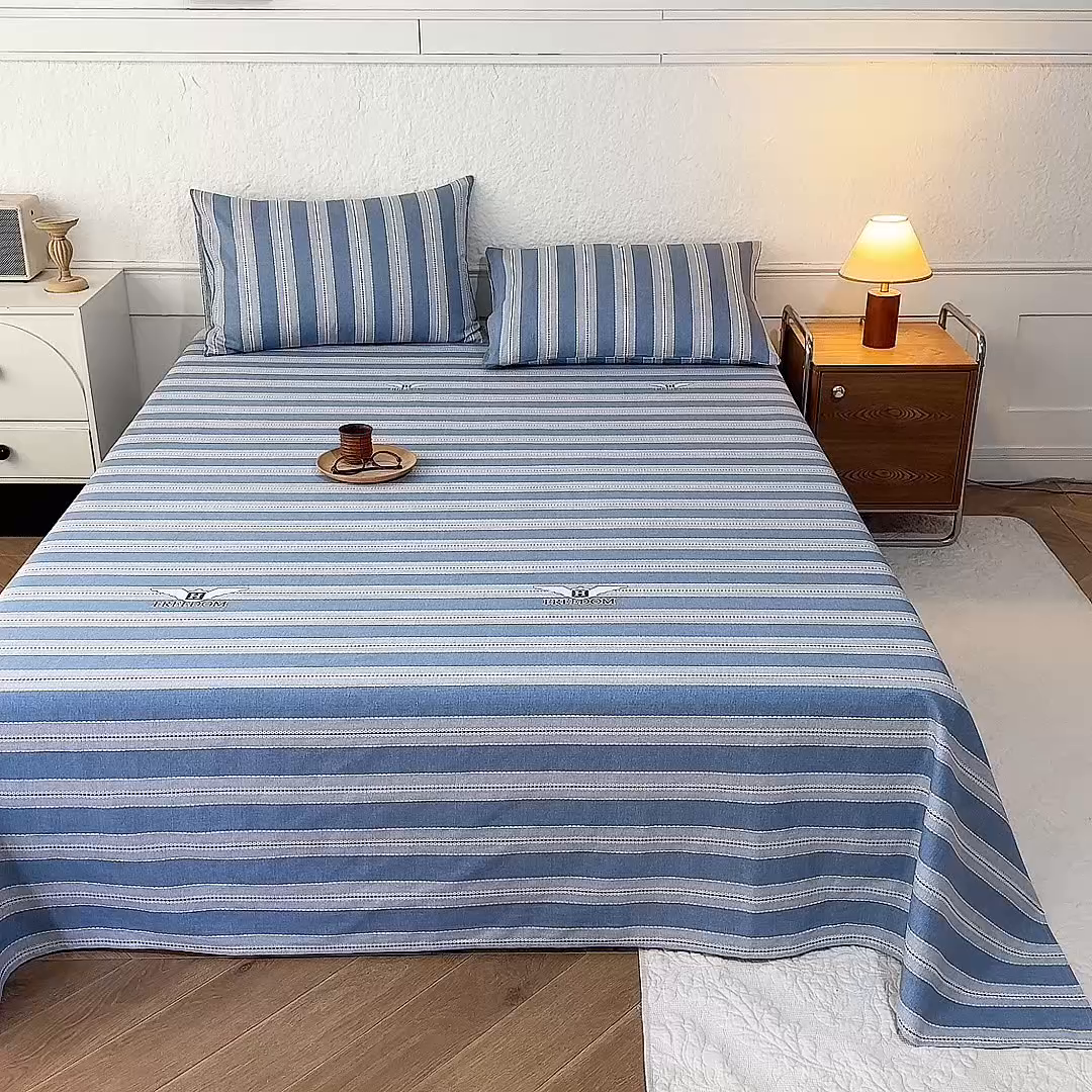 91家纺网 家纺一手货源 找家纺 八十八家纺 2026新款无印风全棉纯棉斜纹条格单床单床单单件单品床单 木夏