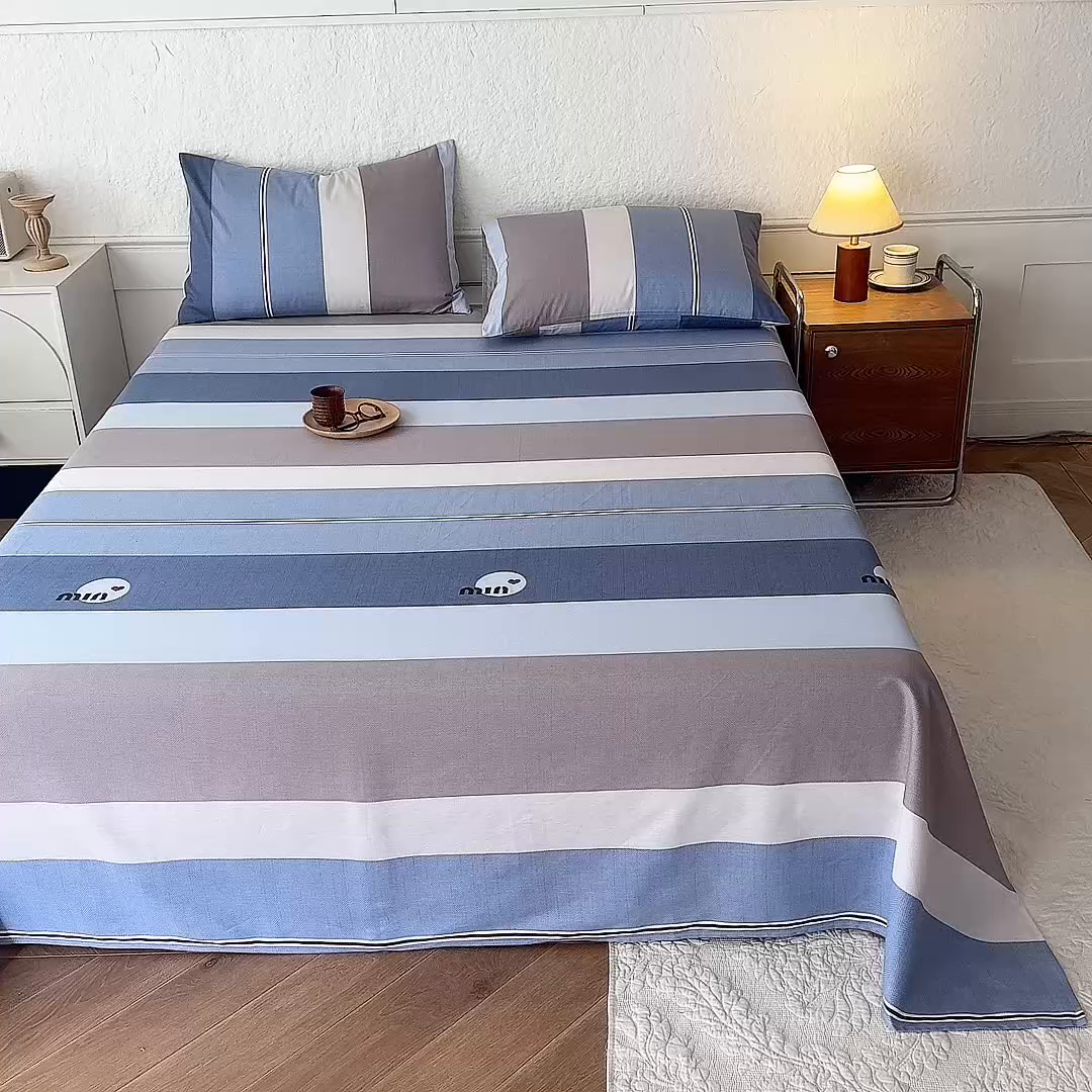 91家纺网 家纺一手货源 找家纺 八十八家纺 2026新款无印风全棉纯棉斜纹条格单床单床单单件单品床单 木央