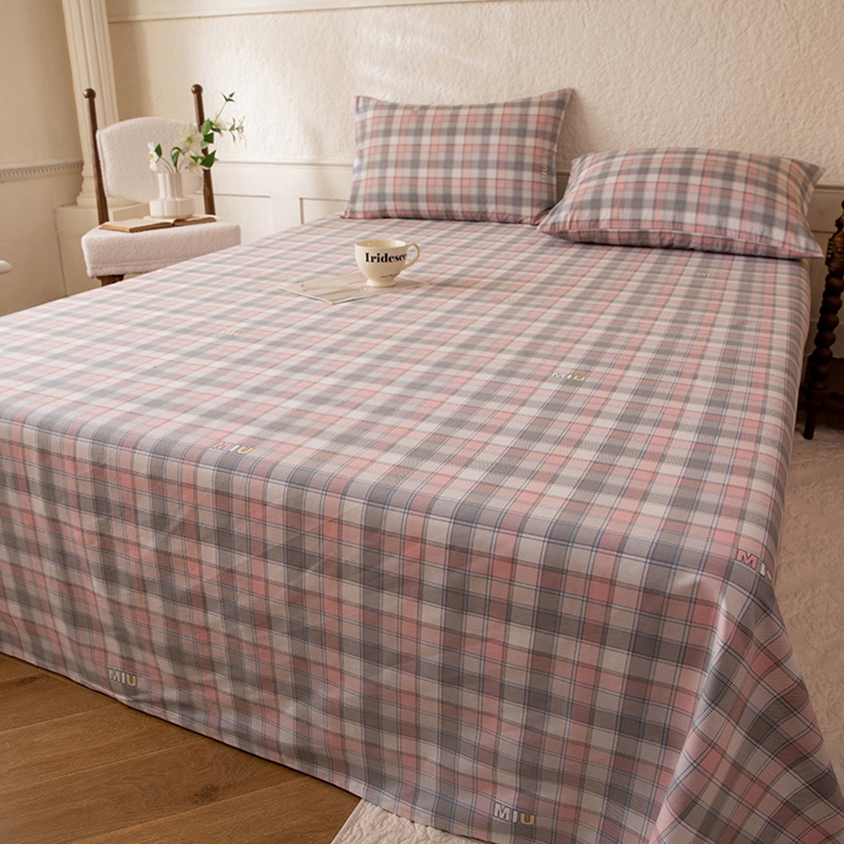 八十八家纺 2026新款无印风全棉纯棉斜纹条格单床单床单单件单品床单 青居