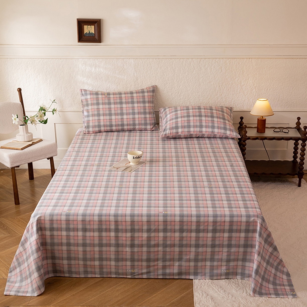 91家纺网 家纺一手货源 找家纺 八十八家纺 2026新款无印风全棉纯棉斜纹条格单床单床单单件单品床单 青居