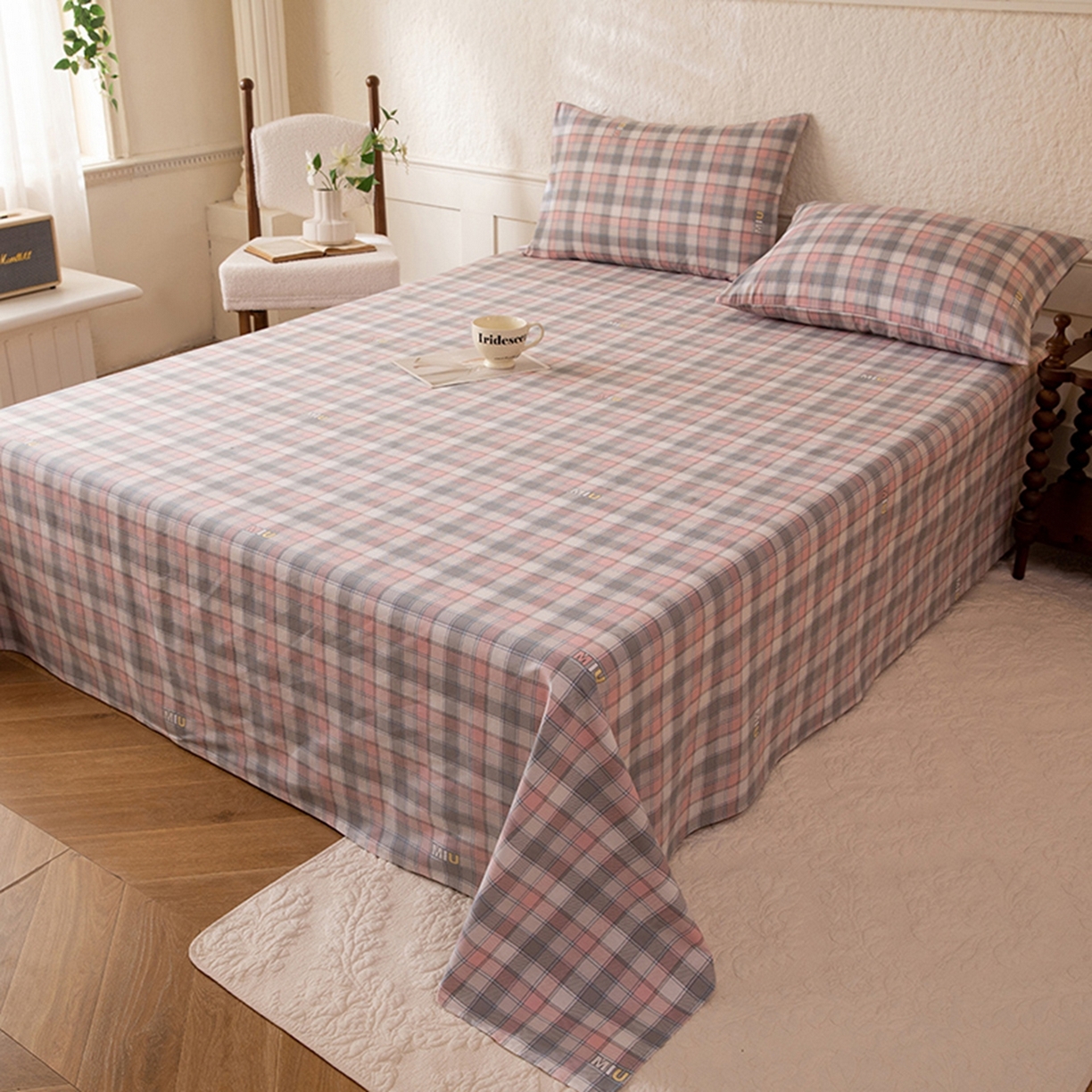 91家纺网 家纺一手货源 找家纺 八十八家纺 2026新款无印风全棉纯棉斜纹条格单床单床单单件单品床单 青居