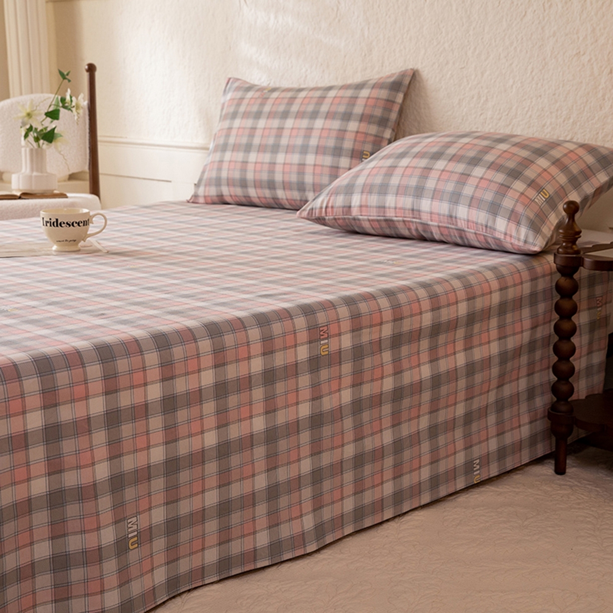 91家纺网 家纺一手货源 找家纺 八十八家纺 2026新款无印风全棉纯棉斜纹条格单床单床单单件单品床单 青居