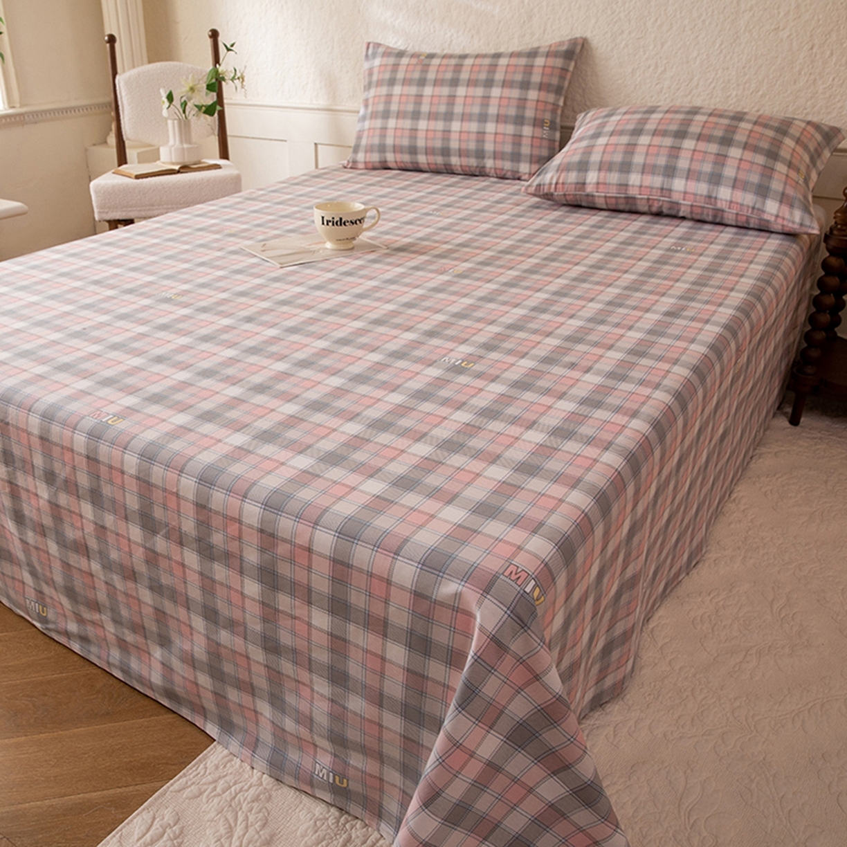 91家纺网 家纺一手货源 找家纺 八十八家纺 2026新款无印风全棉纯棉斜纹条格单床单床单单件单品床单 青居