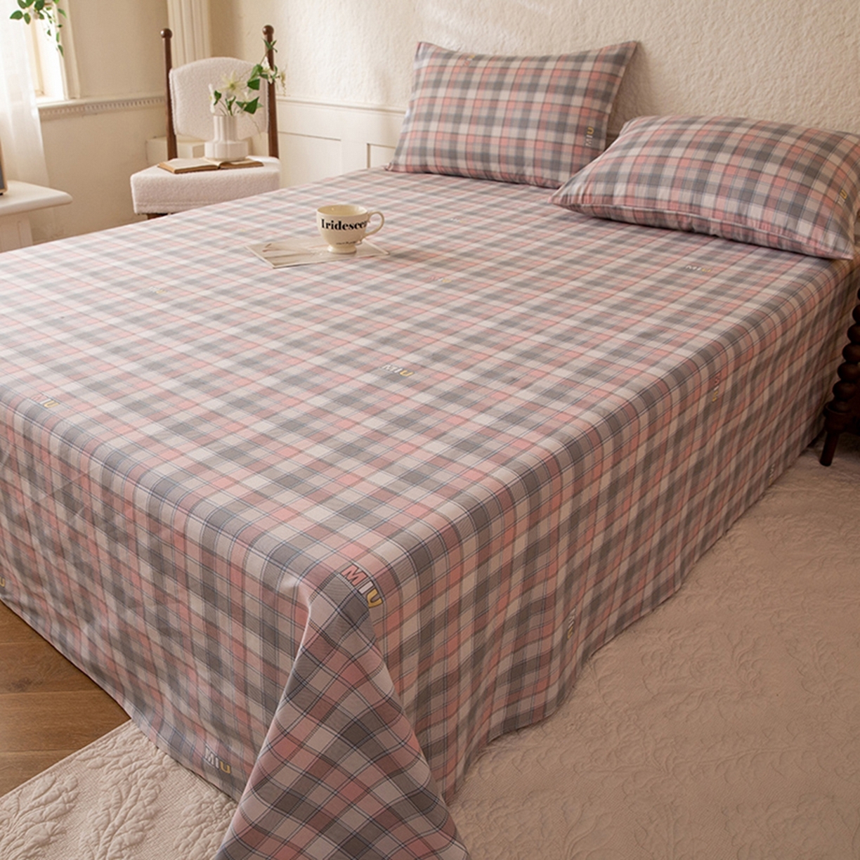 91家纺网 家纺一手货源 找家纺 八十八家纺 2026新款无印风全棉纯棉斜纹条格单床单床单单件单品床单 青居