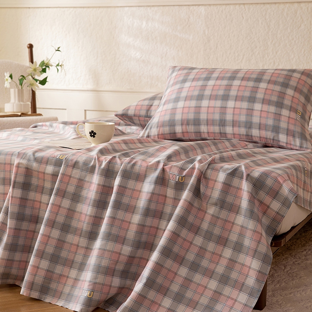 91家纺网 家纺一手货源 找家纺 八十八家纺 2026新款无印风全棉纯棉斜纹条格单床单床单单件单品床单 青居