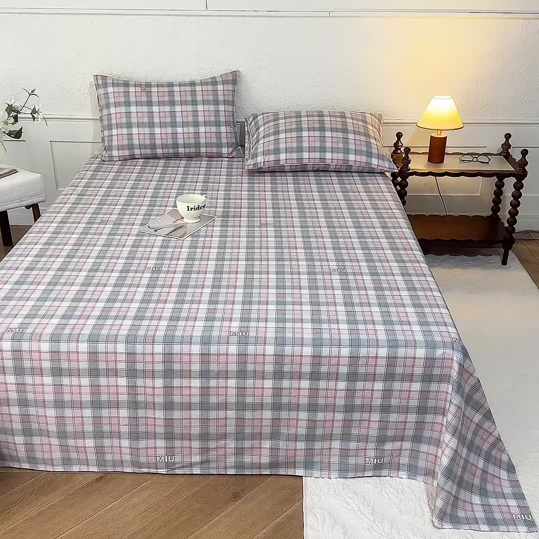 91家纺网 家纺一手货源 找家纺 八十八家纺 2026新款无印风全棉纯棉斜纹条格单床单床单单件单品床单 青居