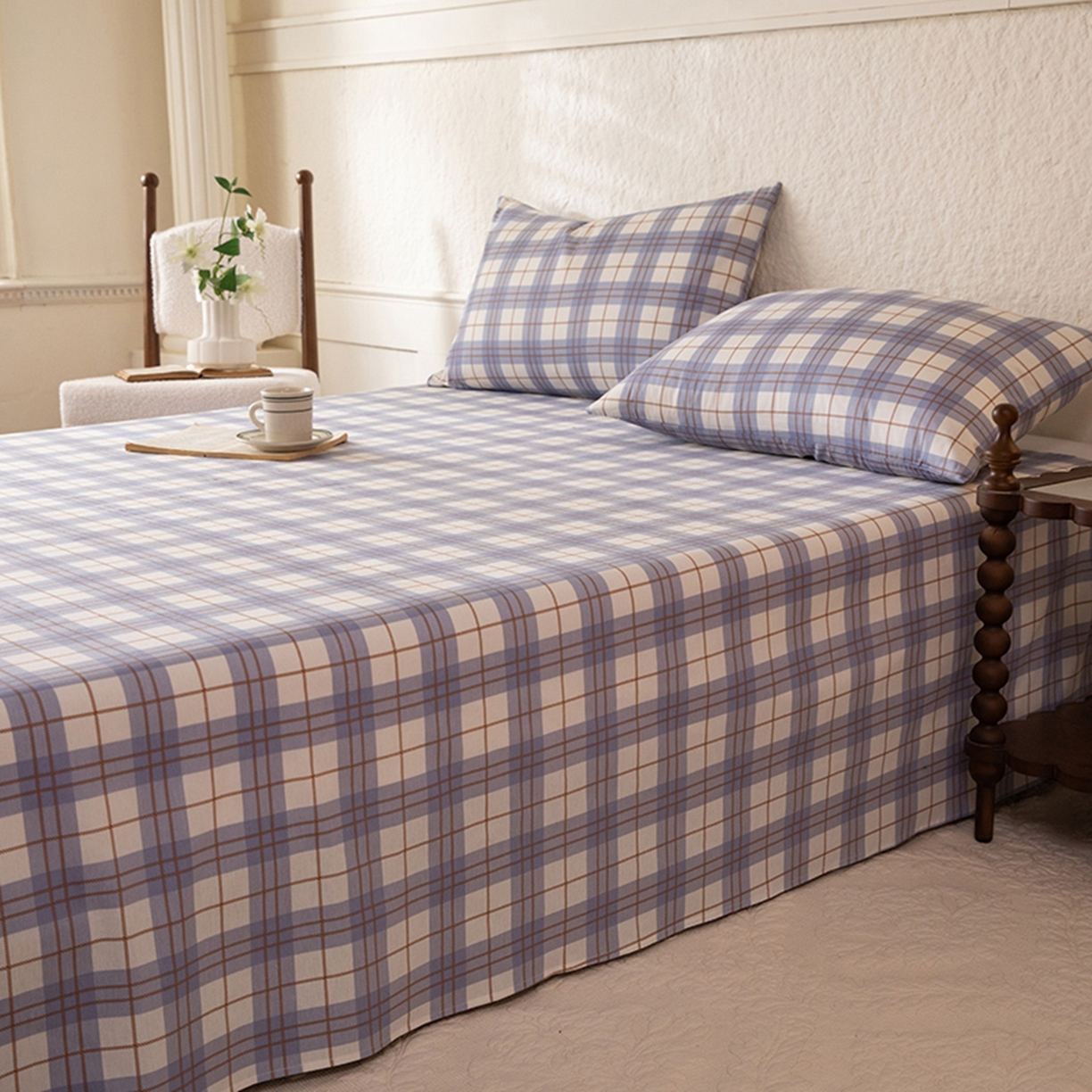 91家纺网 家纺一手货源 找家纺 八十八家纺 2026新款无印风全棉纯棉斜纹条格单床单床单单件单品床单 青岚