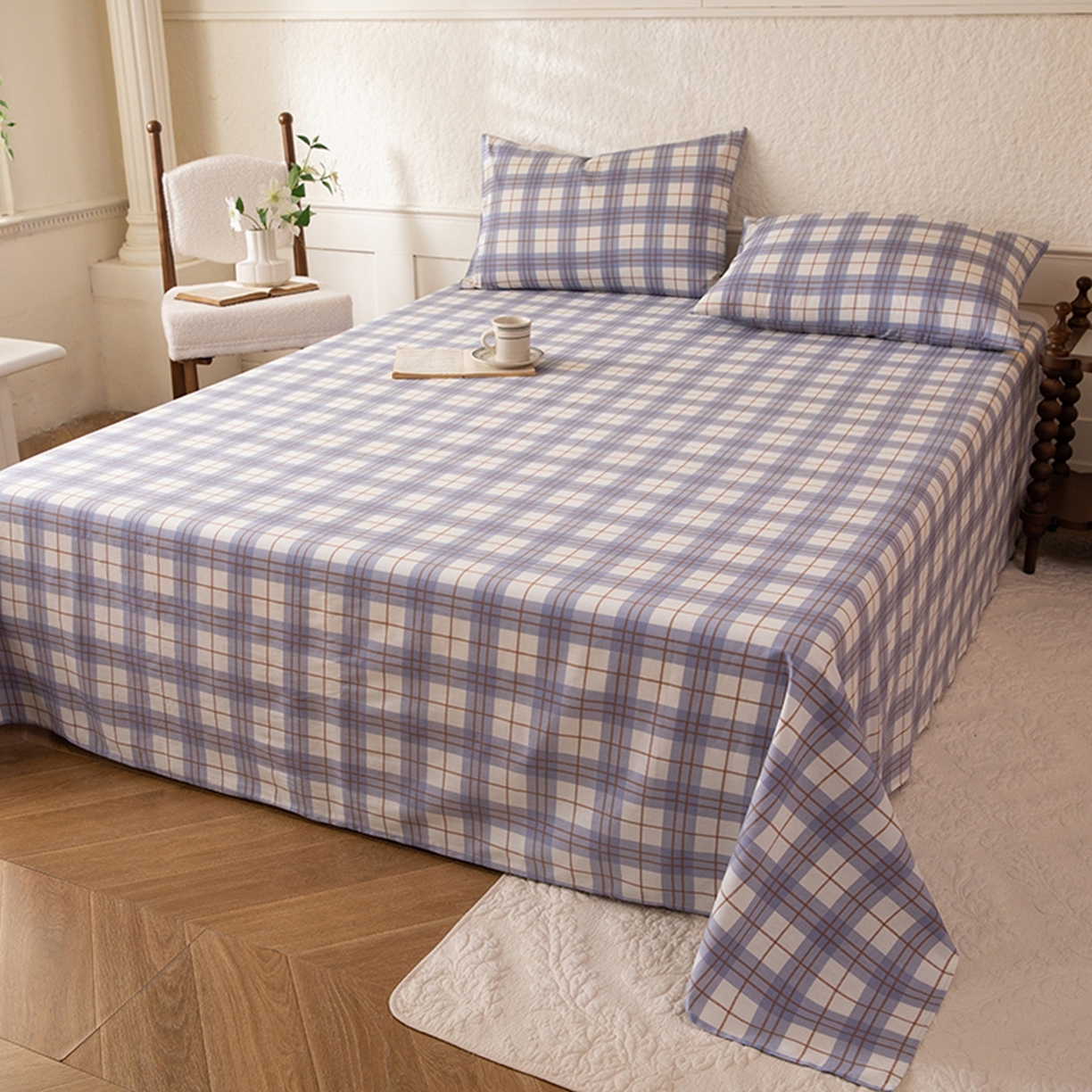 91家纺网 家纺一手货源 找家纺 八十八家纺 2026新款无印风全棉纯棉斜纹条格单床单床单单件单品床单 青岚