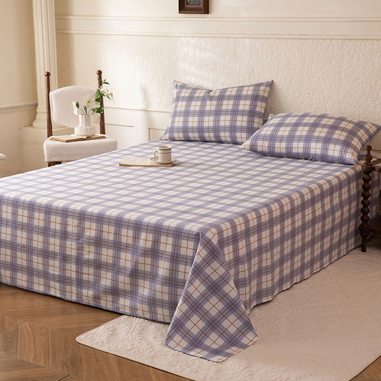 91家纺网 家纺一手货源 找家纺 八十八家纺 2026新款无印风全棉纯棉斜纹条格单床单床单单件单品床单 青岚