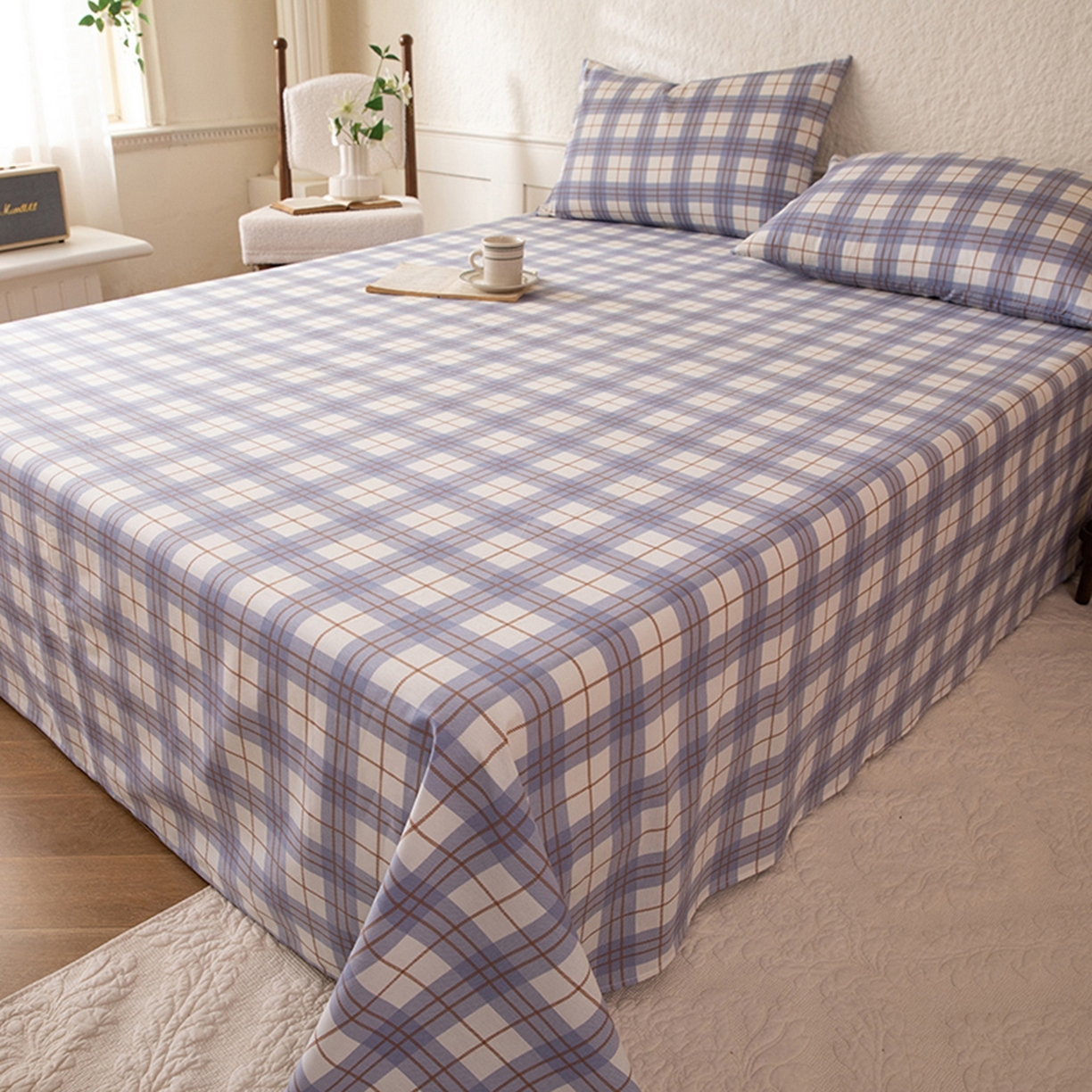 91家纺网 家纺一手货源 找家纺 八十八家纺 2026新款无印风全棉纯棉斜纹条格单床单床单单件单品床单 青岚